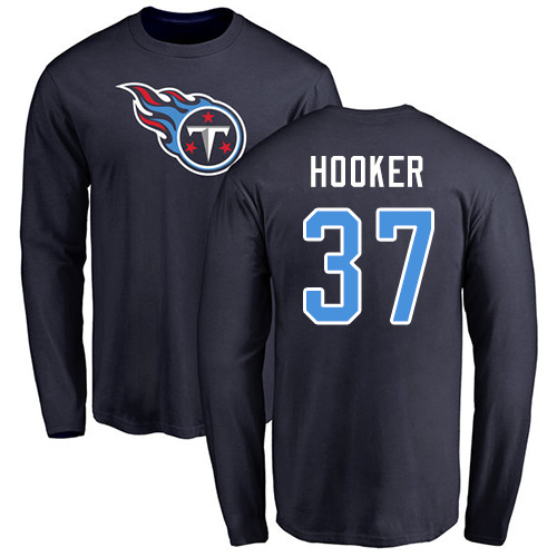 Tennessee Titans Men Navy Blue Amani Hooker Name and Number Logo NFL Football #37 Long Sleeve T Shirt